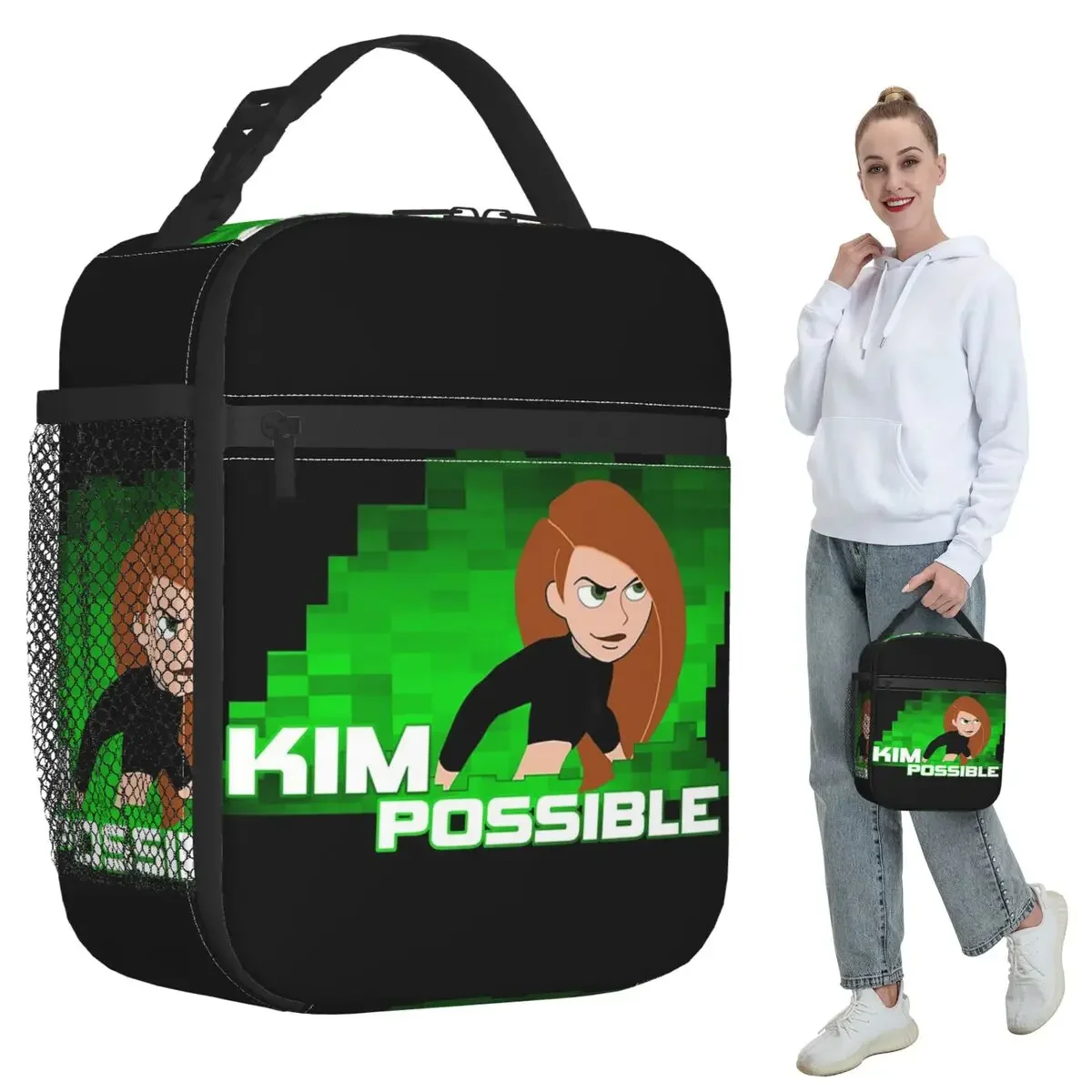 Kim Possible Anime Green Light Insulated Lunch Bag for Women Office Cooler Thermal Food Box Tote Portable Lunch Boxes Container
