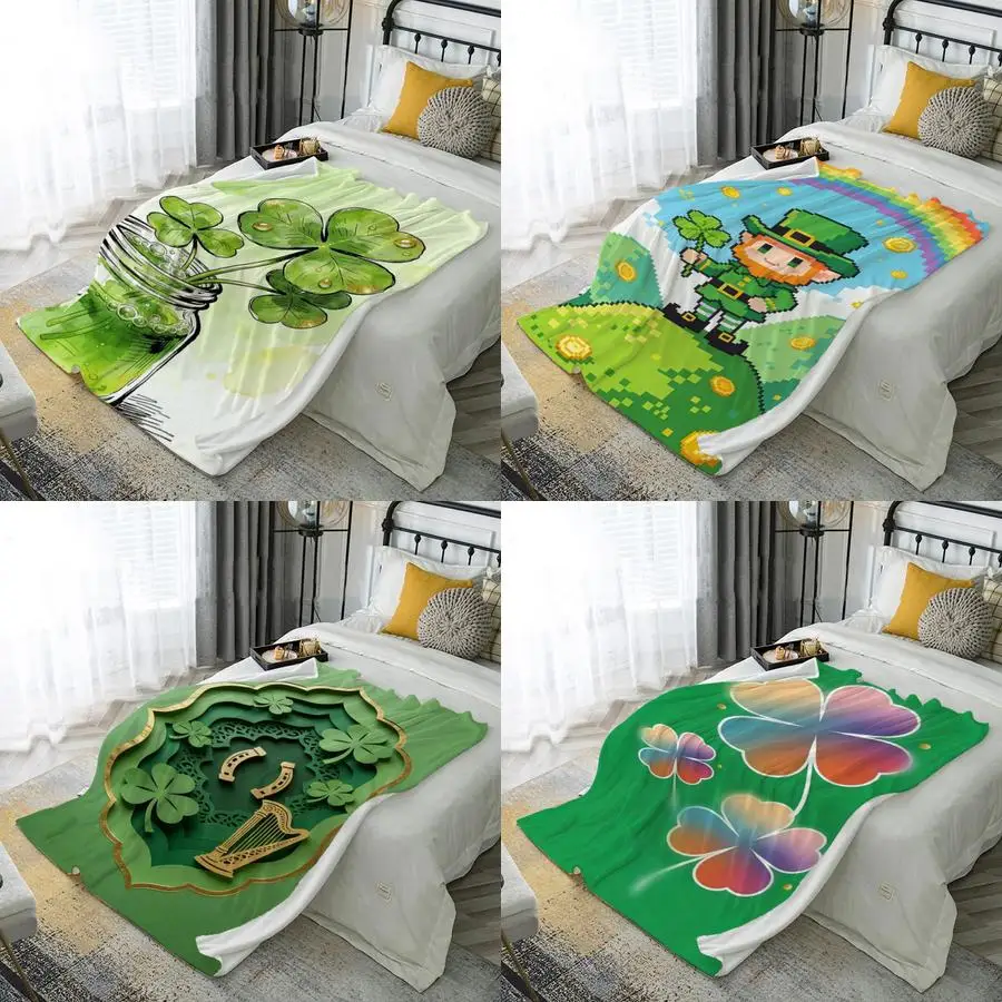 

Плед с 2D узором «Клевер», из микрофибры и фланели, для спальни, гостиной, дивана, мягкий и комфортный, для декора дома