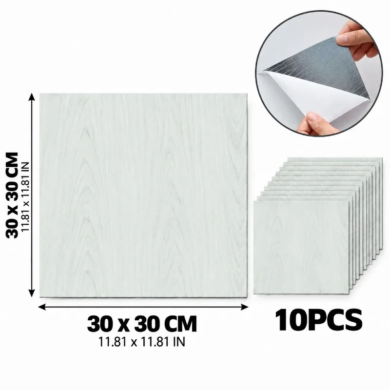 10PCS 30X30CM PVC Self Adhesive Wood Grain Floor Tiles Peel and Stick Square Flooring Stickers for Floor Wall DIY Decor