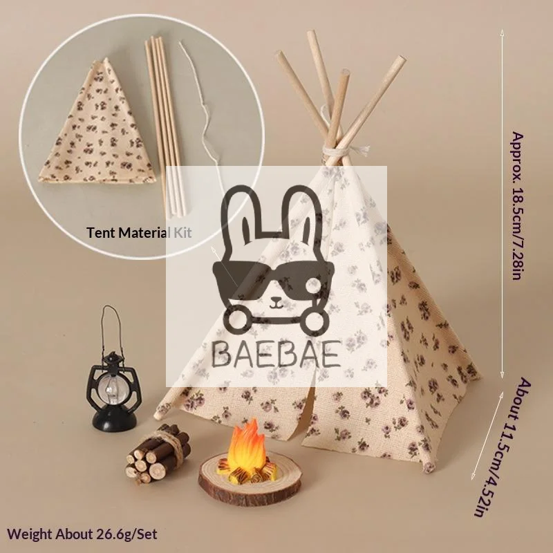 1 Set 1/12 Doll House Outdoor Cooking Barbecue Scene Decor Miniature Camping Tent Bonfire Model With Flower/Wave Point Pattern