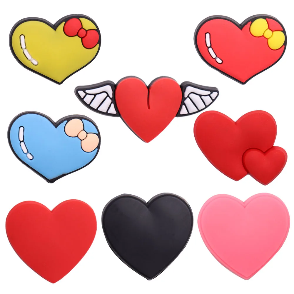 1Pcs Shoe Charms Cute Heart-shaped Bow Tie Colorful PVC Shoes Decoration for Clog Wristbands Kids Women Gift