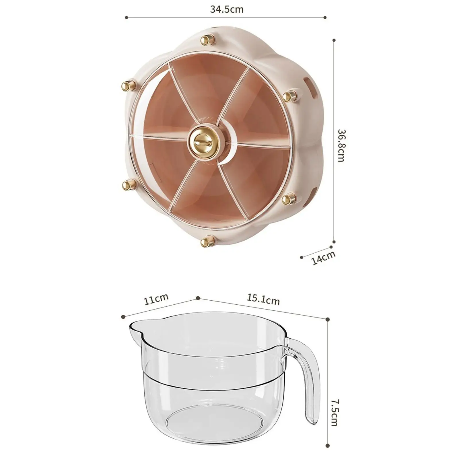 Cereal Dispenser 6 Grids Sealed Grain Dry Food Storage Box Easy Clean Sturdy Visible Storage Jar Rotatable Grid Rice Bucket