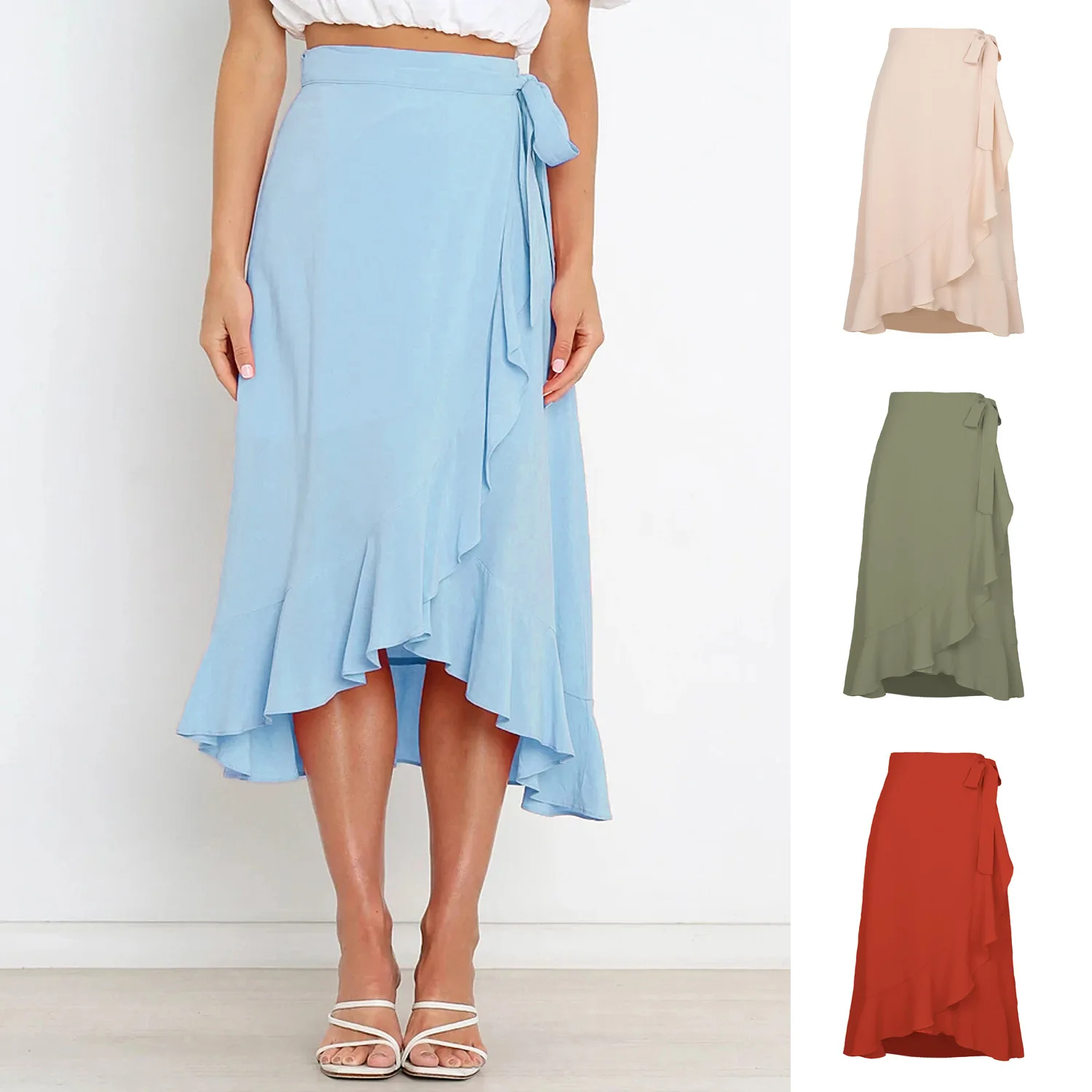 Women Summer Skirts 2022 Irregular Solid Color Package Hip Pure Color women's Clothing Casual Vestidos WSL4999