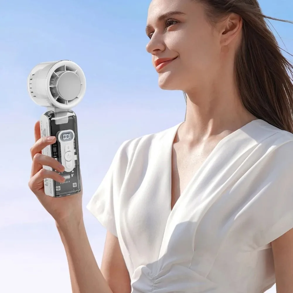 Foldable Personal Cooling Fan Ice Compress LED Display Mini Handheld Fan 100 Speeds 3600mAh Electric Mini Turbo Fan Summer
