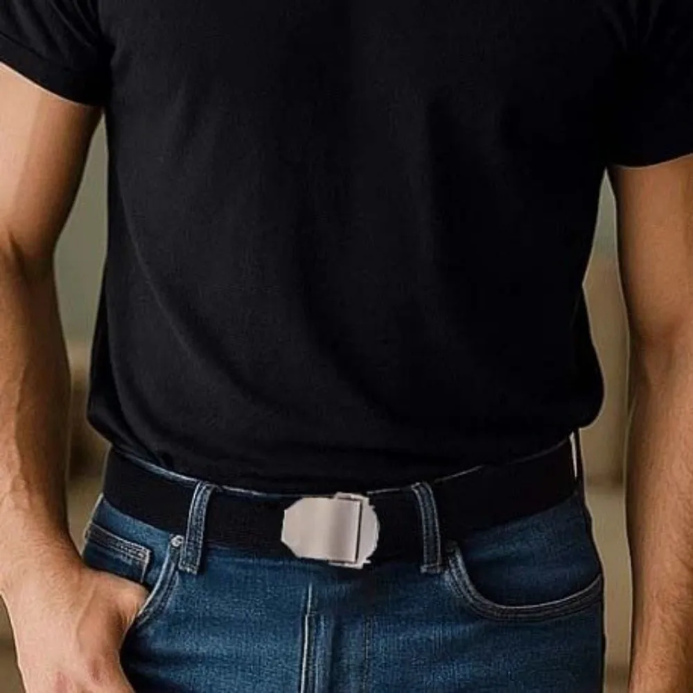 

Classic Adjustable Men Weaving Belt Solid Color Alloy Canvas Waistband Automatic Buckle Durable Sturdy Cloth Belt Suit