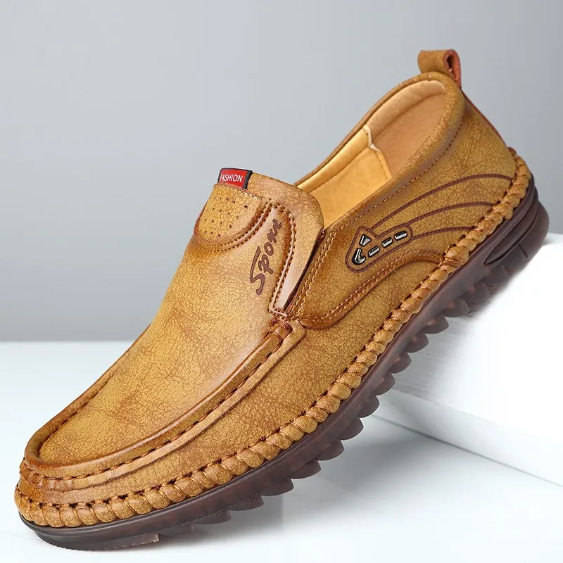 

Spring Men's Casual Leather Shoes Slip-On Bean Bean Shoes Hand Sewn Genuine Leather Driving Shoes Outdoor Leisure Rubber...