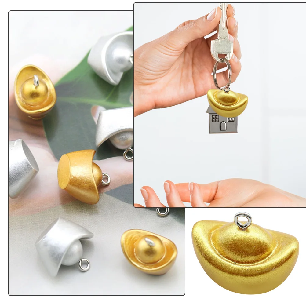 

10Pcs Ingot Keychain Ornament Chinese Vintage Metal Pendant for Necklace Bracelet and Home Decor Keychain Pendant