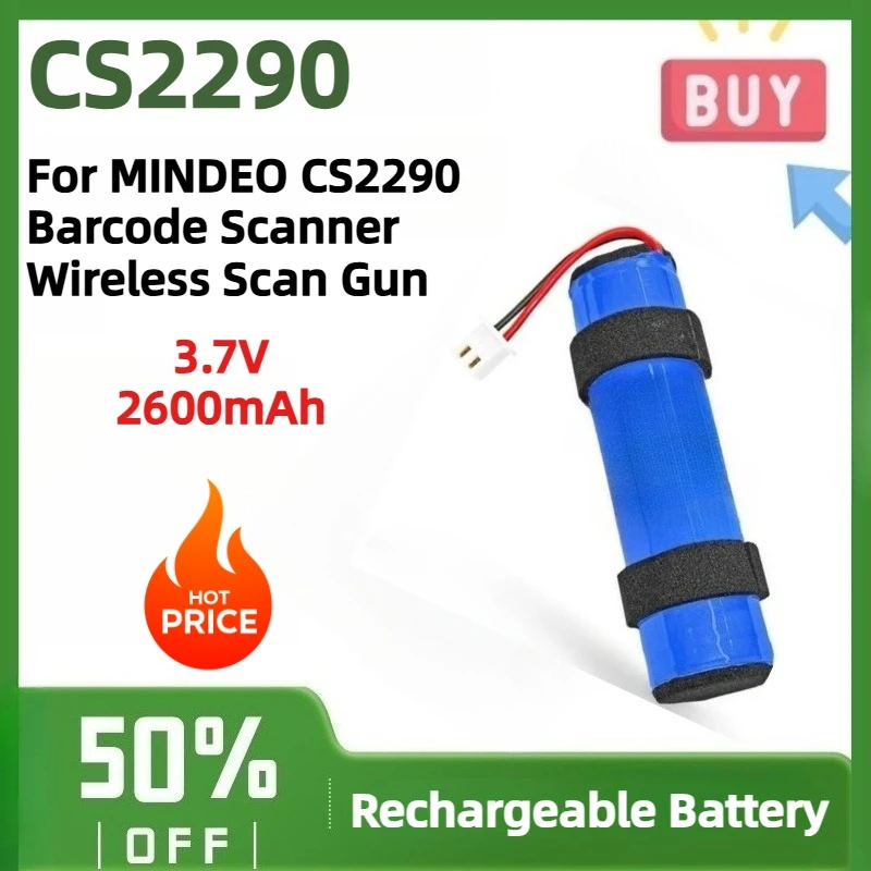 Rechargeable Battery 3.7V 2600mAh 2‑Pin Connector Replacement for MINDEO CS2290 Barcode Scanner Wireless Scan Gun
