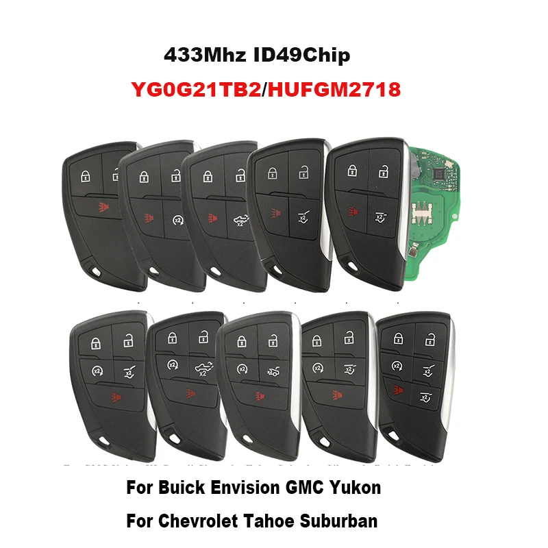 jingyuqin Remote 433MHZ ID49Chip Smart Car Key For Buick Envision GMC Yukon For Chevrolet Tahoe Suburban YG0G21TB2/HUFGM2718