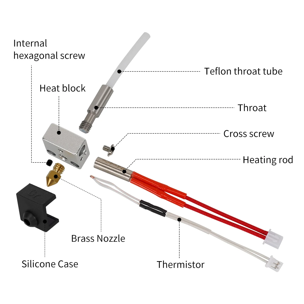 1 Set For Elegoo Neptune 3 Pro/Plus/Max 24V 40W Hotend kit Heatbreak Heated Block Cartridge MK8 Nozzle Thermistor with PTFE tube