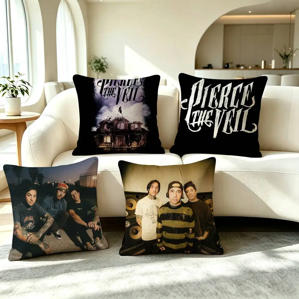 P-Pierce The Veil Vintage Band  Square Double-Sided printed Pillow Case Bedroom Bedside Pillow Sofa Cushion Cover