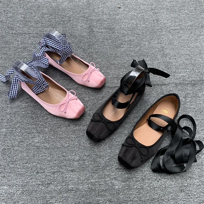 Quadratische Zehen Schuhe Frau Wohnungen Bogen knoten flachen Mund Kleid Schmetterling bequeme Boot Ballerinas Schmetterling-Knoten Ballerinas Frau