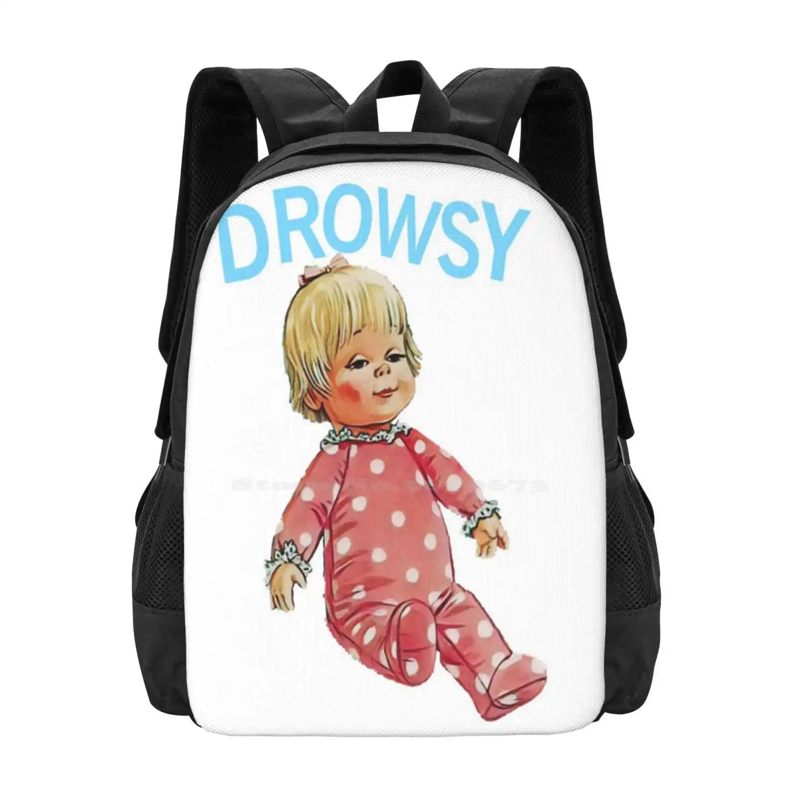 Drowsy Doll Backpacks For School Teenagers Girls Travel Bags Drowsy 1970S Pink While Cute Baby Sleepy Blond Vintage Retro Doll