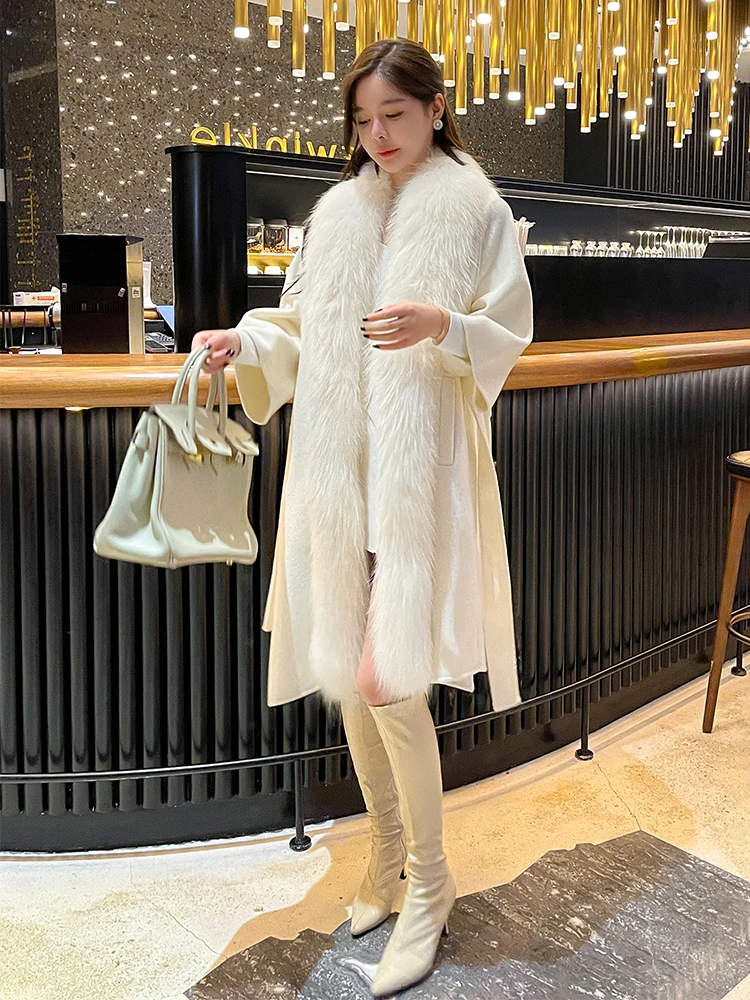 2023 Woolen fur,Famous Brand  new year collections Genuine fox fur patchwork real woolen coats outerwear