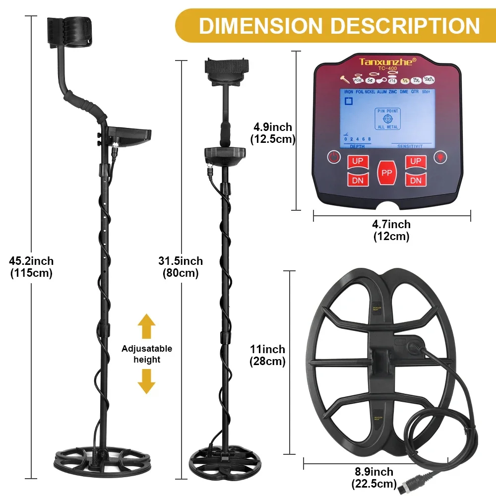 TC-400 High Sensitivity Metal Detector Waterproof Detector Metales Pinpointing for Treasure Search Underground Gold Adjustable