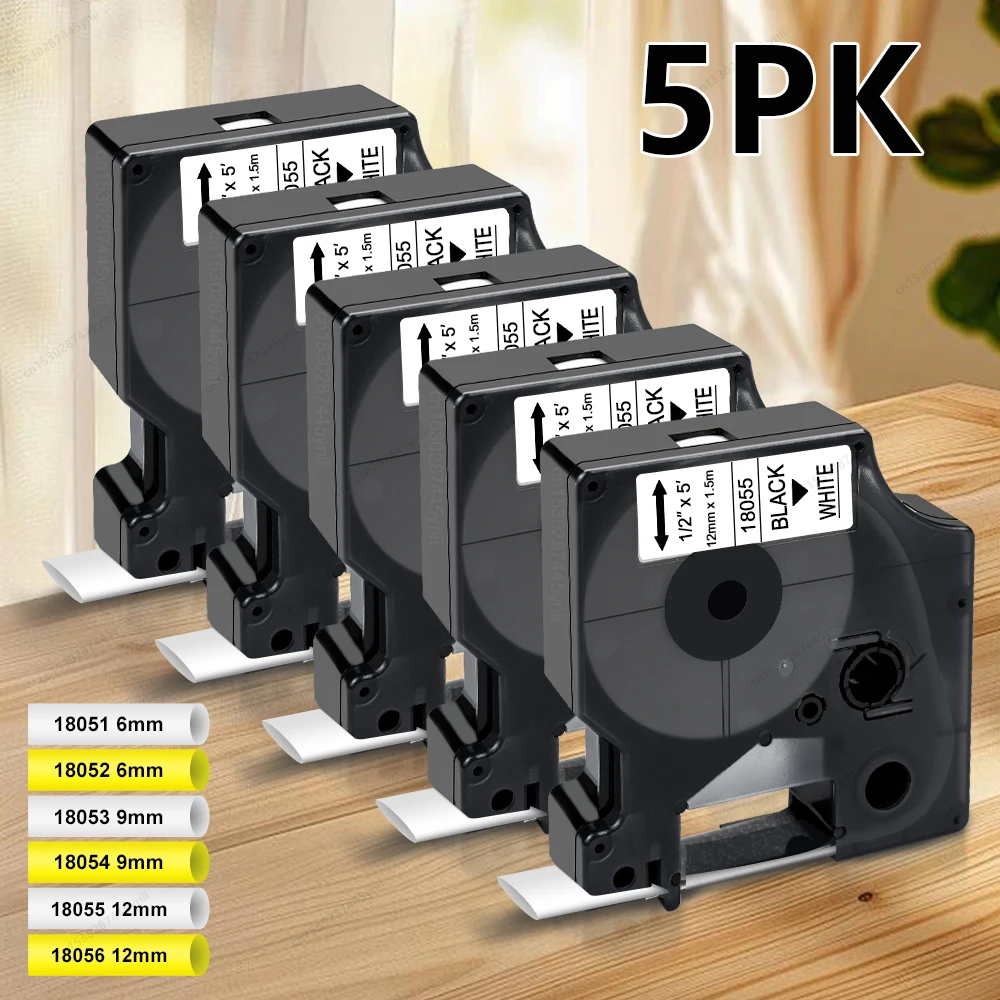 

3~5PK 18055 Compatible for Dymo 18051 Rhino Heat Shrink Tube 18053 1805443 Black on White for Dymo Rhino 4200 5000 5200 Printer