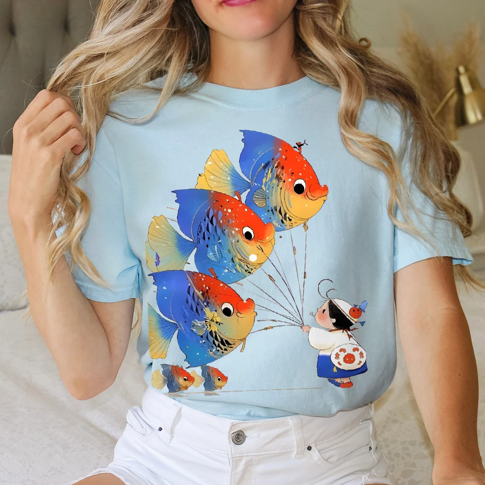 

Hand-Painted Cute Seaside Style Short T-Shirt, T-Shirt Women, Y2k Graphic Tee,Hand-Painted Bunny, Korean Style,Oversized,Summer