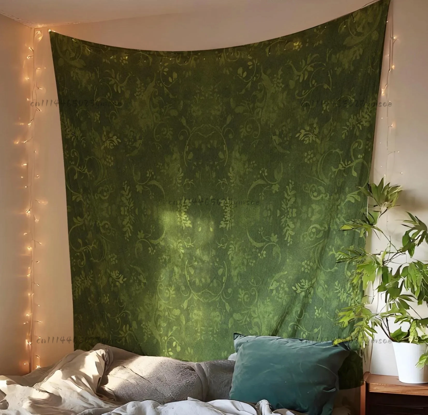 Aesthetic Bohemian Large Botanical Hanging Wall Tapestry Green Cottagecore Tapestry Hippie Mandala Background Cloth Home Decor