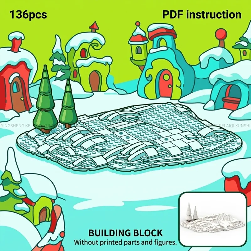 

MOC Winter Snow Scene Baseplate Building Blocks Christmas Village Diorama Display Stand Mountain Landscape Adult Brick Toy