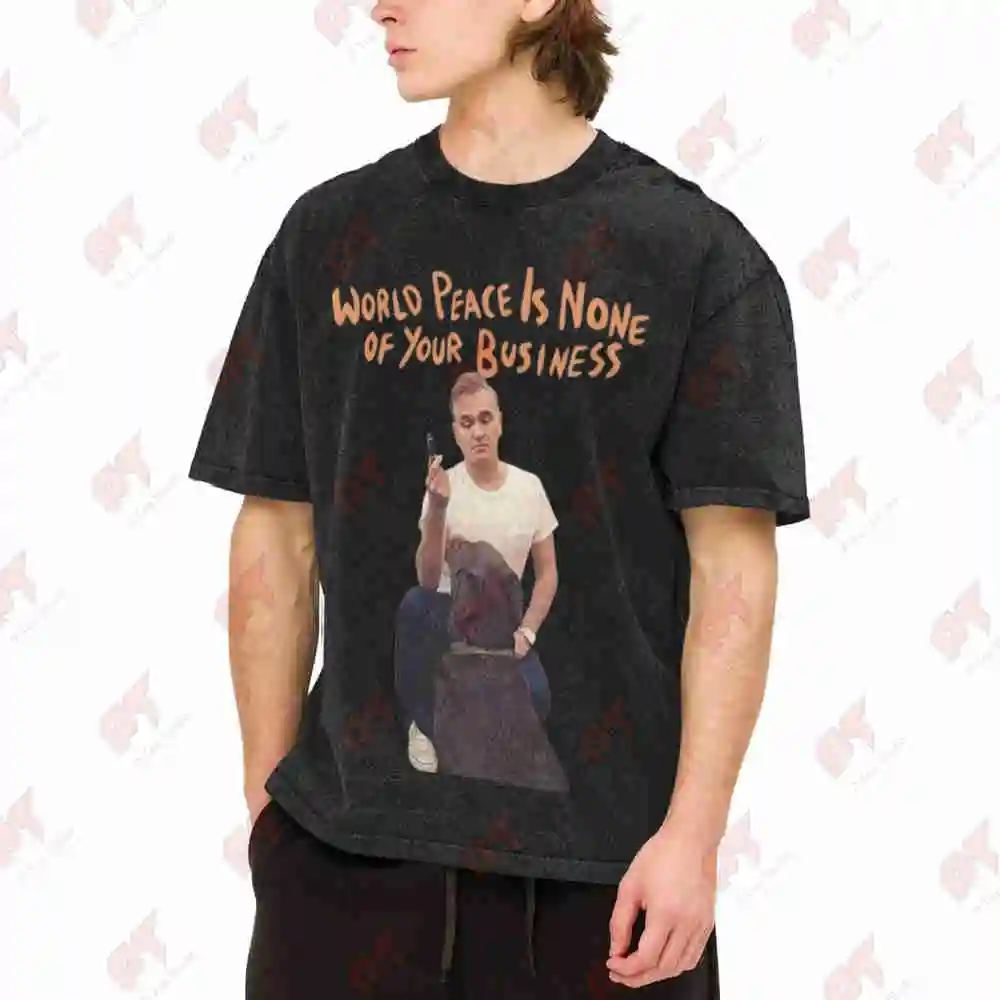 Morrissey World Peace Is None Of Your Business Vintage Washed Tee Pure Cotton T-Shirt