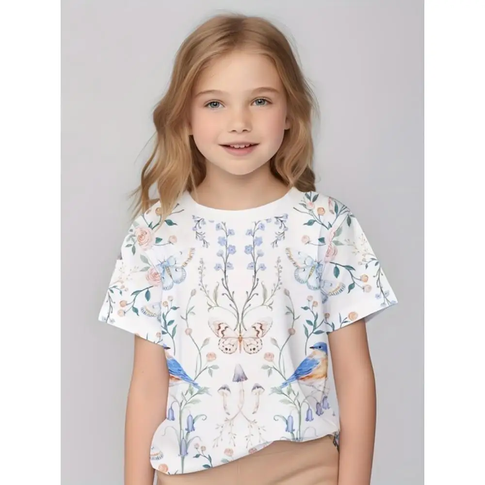 ملابس الأطفال فتاة تي شيرت قصيرة الأكمام الأطفال تي شيرت لطيف نمط طباعة ملابس فتاة عادية الاطفال ملابس الصيف بلايز #1