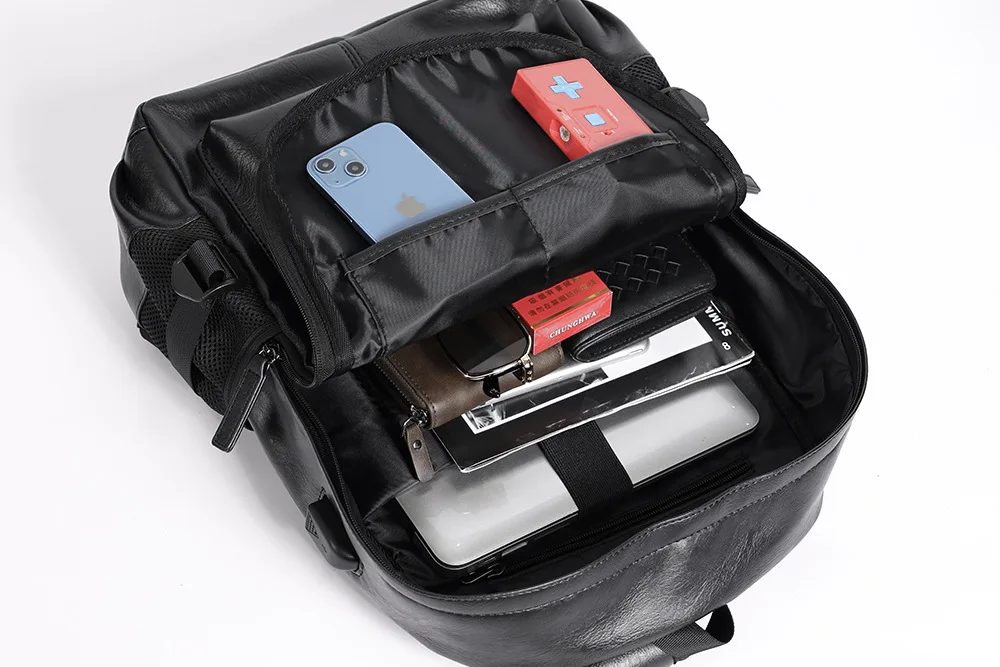 Modischer Rucksack für Herren, Große Kapazität, Reisetasche, Luxuriöser Weicher Lederrucksack für Männer, Lässiger Einfacher Tagesrucksack, Solider Schulrucksack – Detail 22