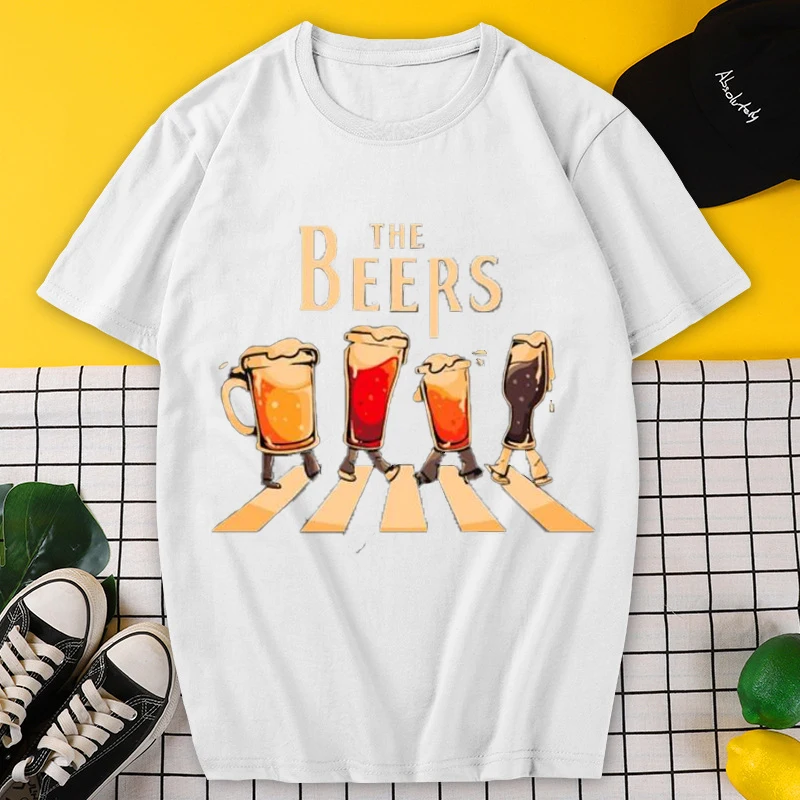 Funny Beer Print Summer Men Cotton T Shirt Casual Hip Hop Streetwear Fashion O-neck Short Sleeve Tee Oversized Men\'s Sports Tops