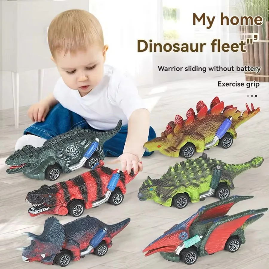 6pc dinosaur toy toy car, interactive game with Tyrannosaurus rex spring, can be used as a gift for holidays, Easter, Halloween