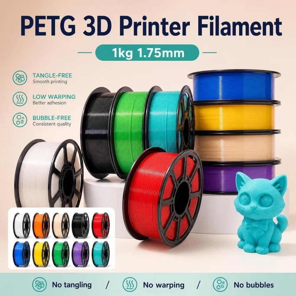1.75mm 3D Printer Filament 1kg Spool High Toughness PETG Filament No Stringing Low Shrinkage 3D Printing Material