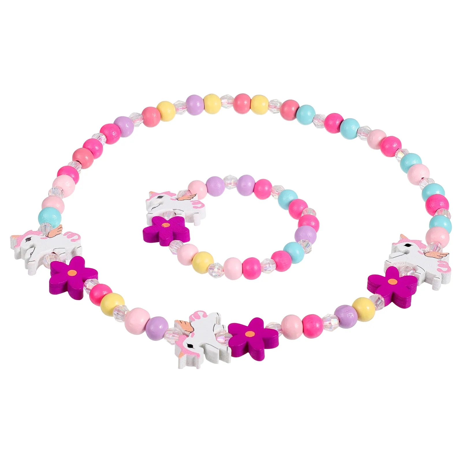 

Cartoon Unicorn Necklace Bracelet for Little Kids Beads Girls Gift Decorative Beaded Wood Bracelets Wooden Jewelry