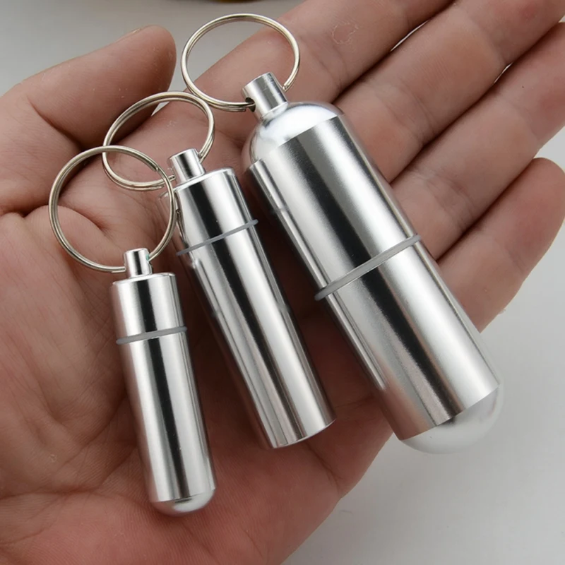 Mini Waterproof Aluminum Alloy Pill Box Keychain Storage Box Portable Outdoor Travel Medicine Container Bottle Case Holder