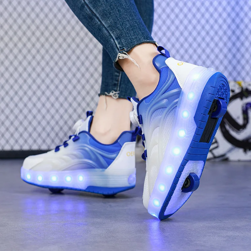 Chidren's Roller Skate Shoes Boys Girls Glowing Sneakers Led Light Luminous Outdoor Sport Skateboard 2 Wheels USB Charging New