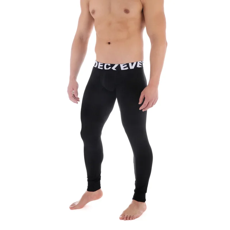 Men\'s Thermal Underwear Slim-Fit Pants Long Johns Modal Elastic U Pouch Side Opening Leggings Fitness Seamless Pajama Pants