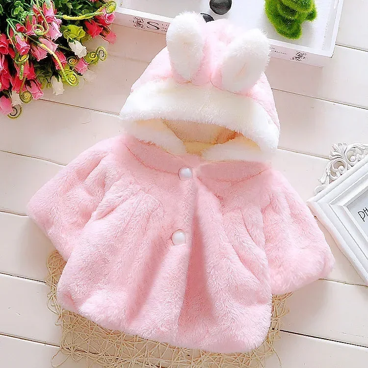 Baby Girl Clothes Cute Rabbit Ears Plush Princess Girls Coat Autumn Winter Warm Hooded Infants Jacket Children Christmas Outwear