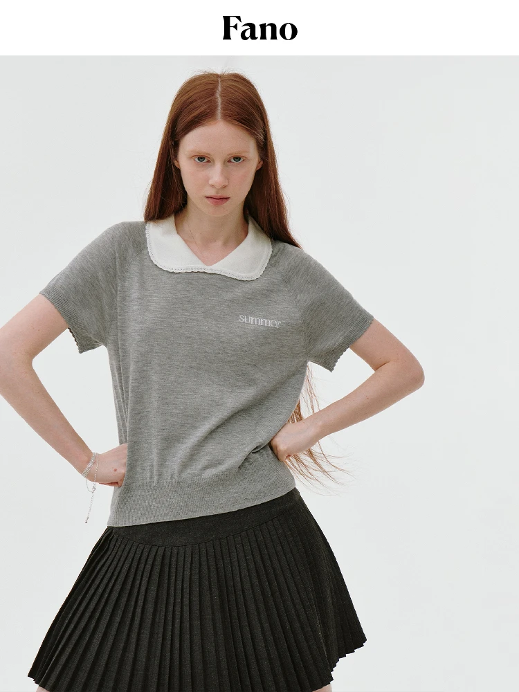

Fano Light Knitted ort Sve T-irt Women's Sweet And Sal Sle Summer 2025 Korean Sle Pure Color Loose Fit Top