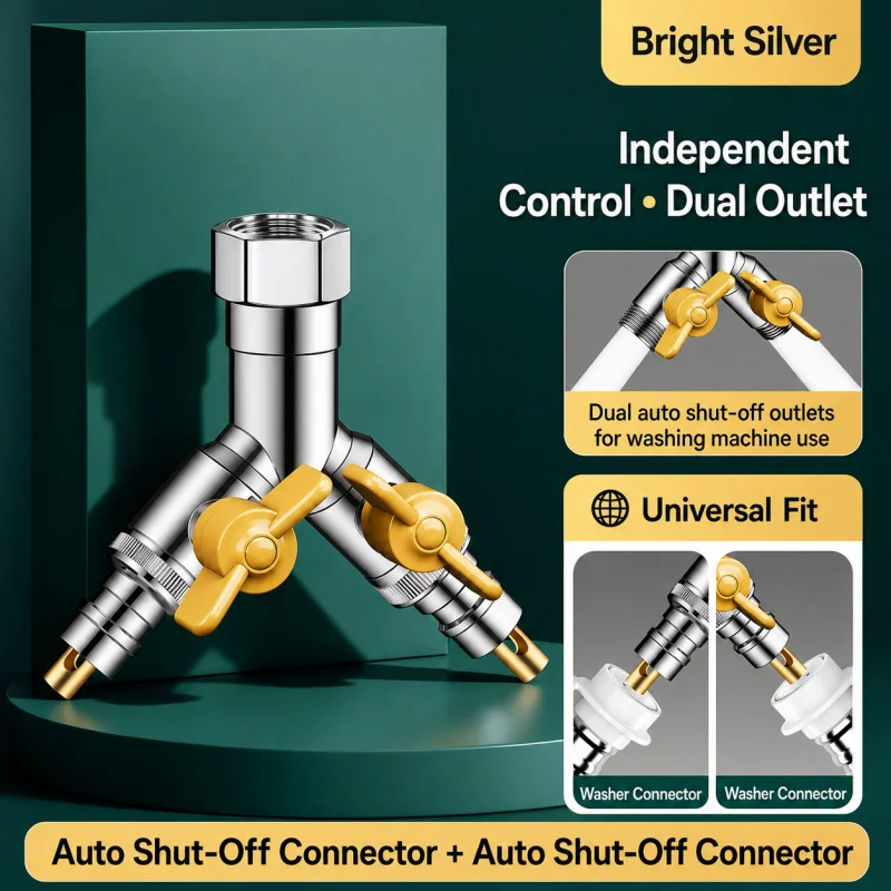 Water Splitter Valve G1/2 G3/4 Dual Outlet 1 In 2 Out Independent Control for Washing Machine Bidet