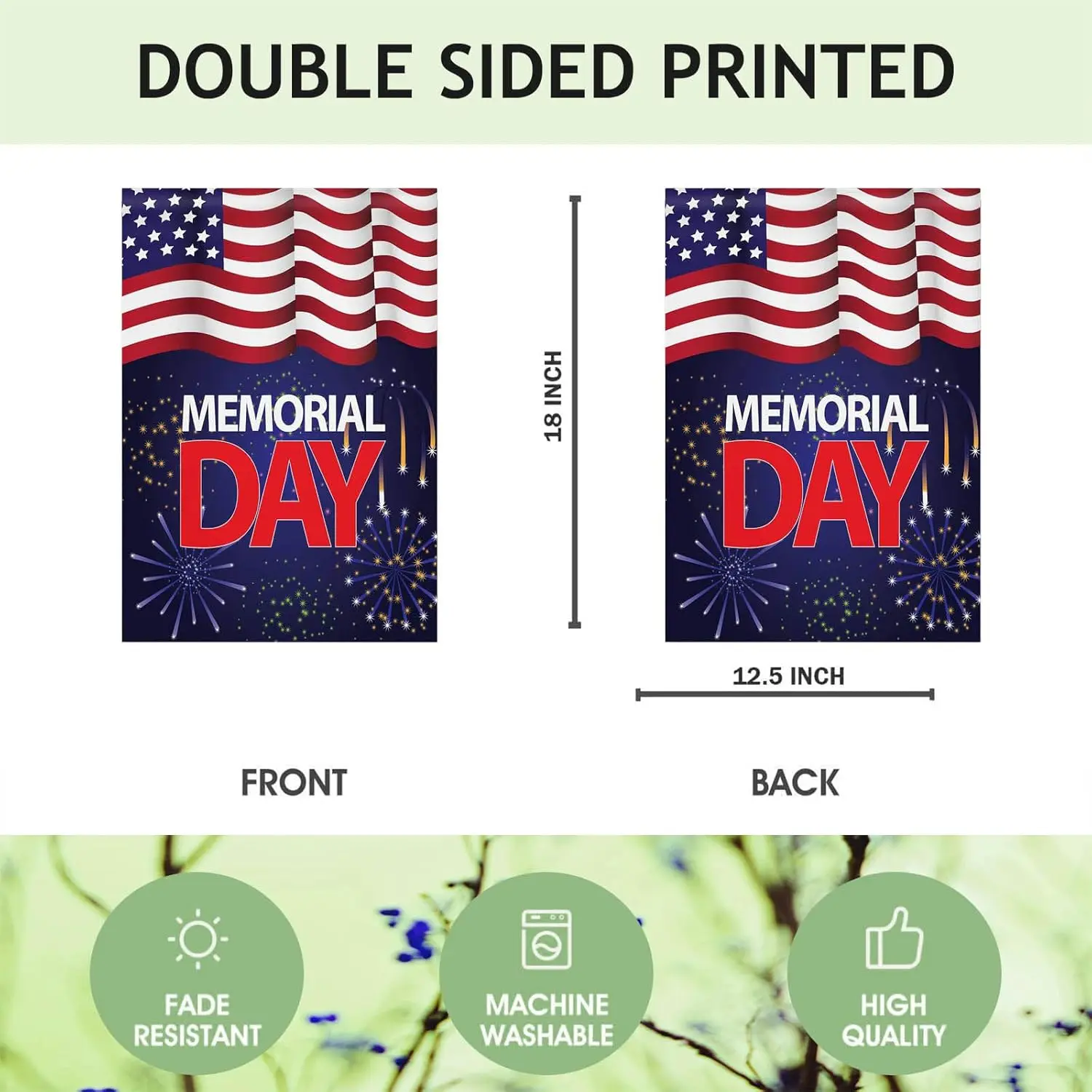 Mugod Memorial Day Garden Flag 12.5 x 18 Inch Double Sided Small Burlap Never Forget In Memory Patriotic Memorial Mourning Flag