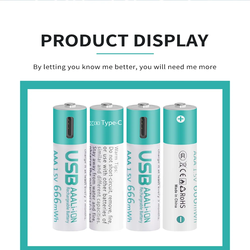 kuugro USB 1.5V AAA Rechargeable Lithium ion Batteries 666mWh 1.5V aaa Li-ion Battery