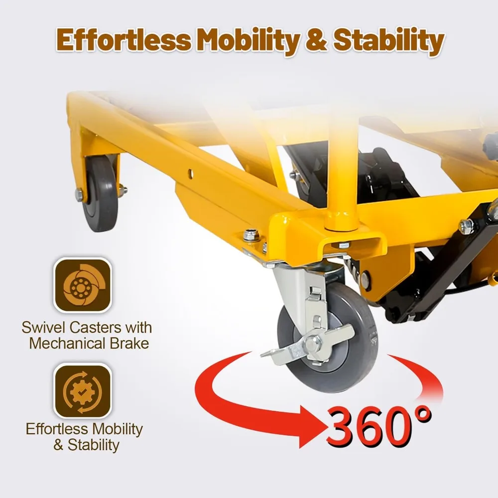 Troli Meja Angkat Hidrolik Gunting, Tinggi Angkat 11-50 inci Kapasitas 330 lbs Troli Meja Angkat, Troli Angkat Manual dengan Anti-S
