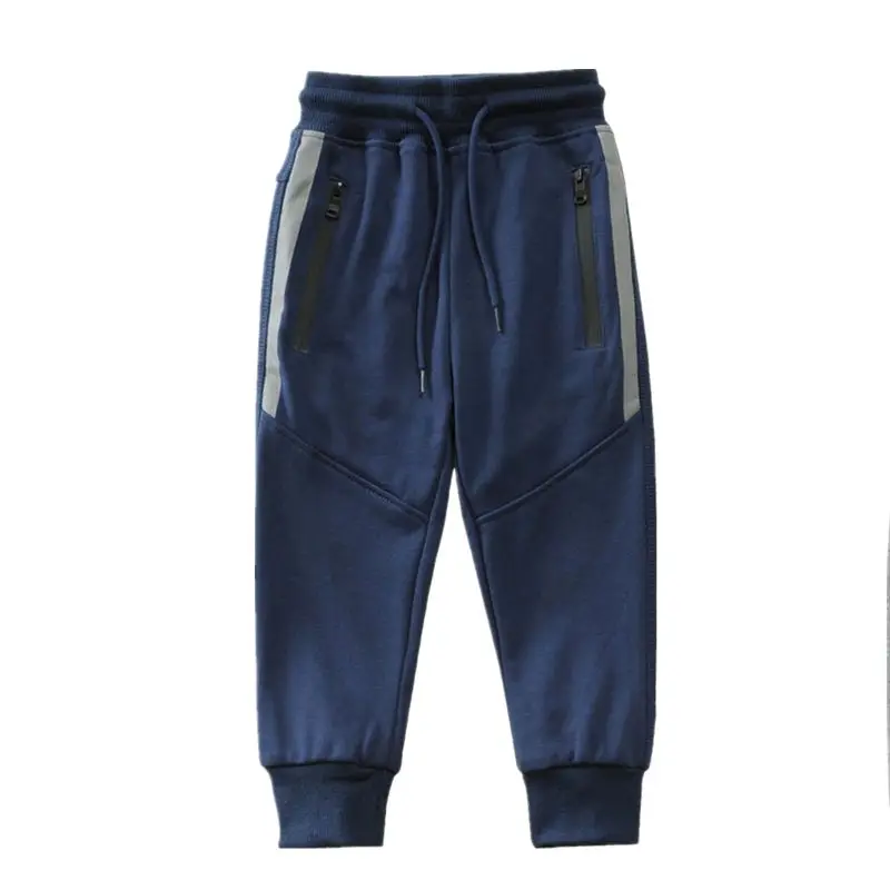 Boys Cotton Knitted Pants Zipper Pocket Design Kids Elastic Waistline Sport Casual Long Trousers Children's Sweatpants