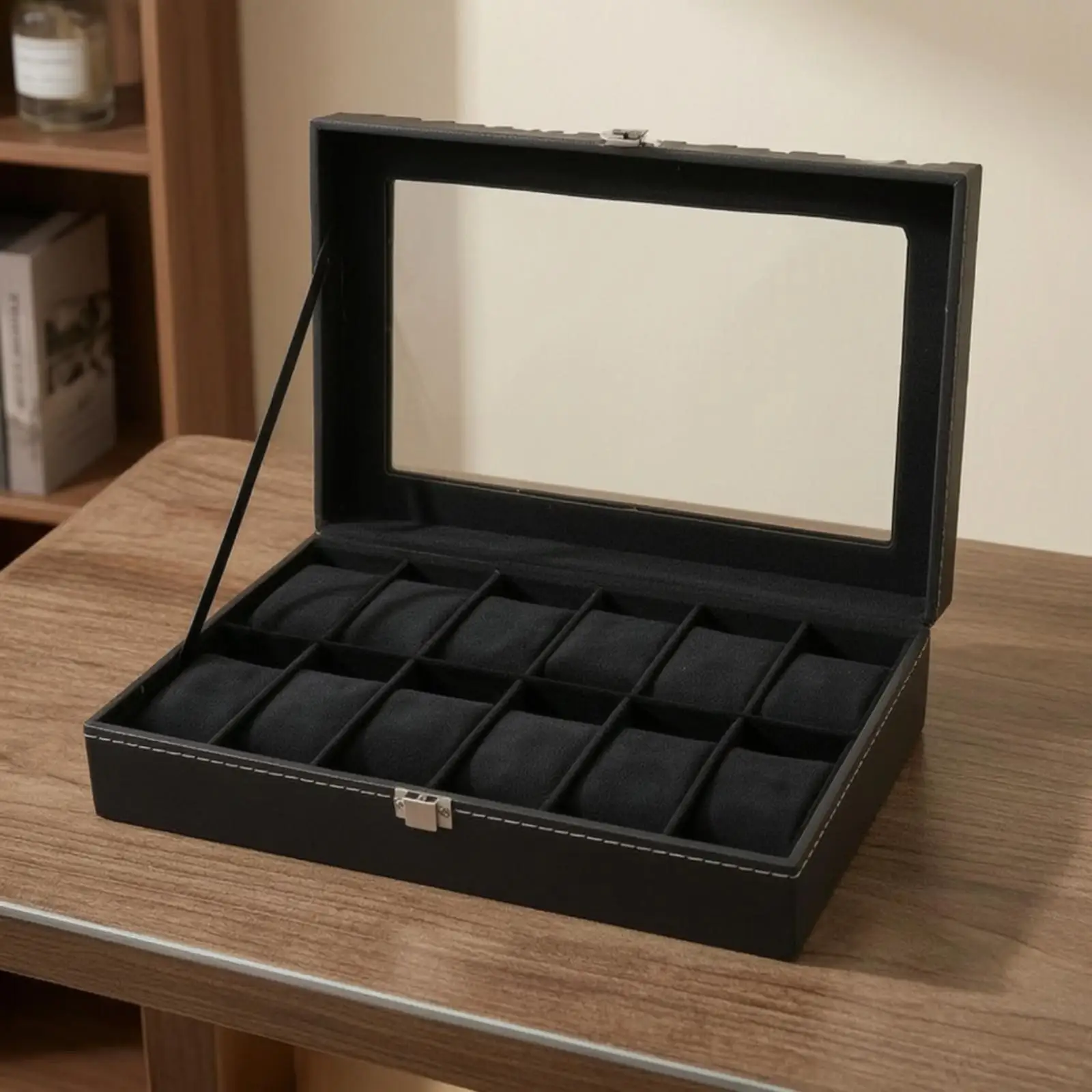 Protective Watch Organizer Case with Divided Compartments and Soft Pillows for Dresser Storage