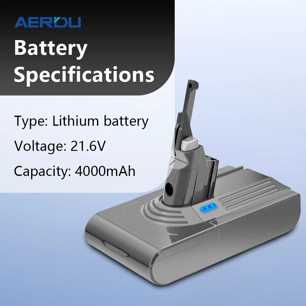 Replacement Battery for Dyson V8 SV10 Absolute Animal Motorhead Fluffy, 21.6V 4000mAh (86.4Wh) True Capacity with LED Indicator