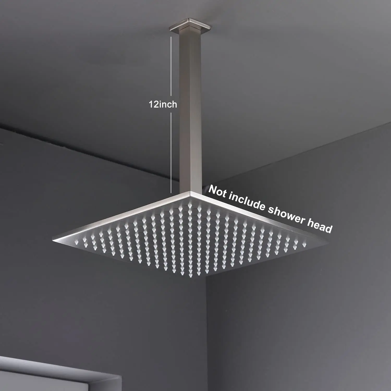 Brushed Nickel Brass 12-Inch Ceiling Mount Shower Hand Arm