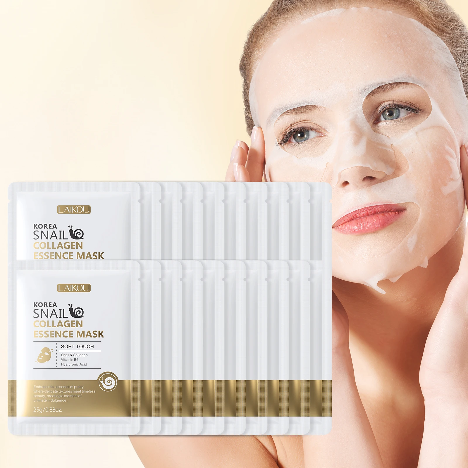 LAIKOU Korea Snail Collagen Essence Mask 25g*20pcs Nourish Skin Smooth Fine Lines Tighten Facial Mask