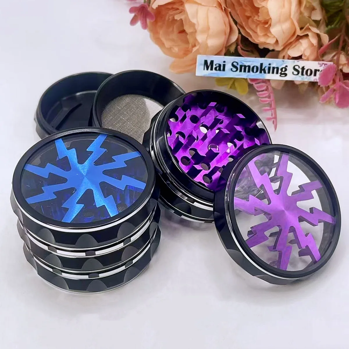 

2.5inch Flash Herb Grinder Metal 4-layer Manual Pepper Spice Mortar Salt Mill Raw Grass Tobacco Grinder Cigarette Smoking Tool
