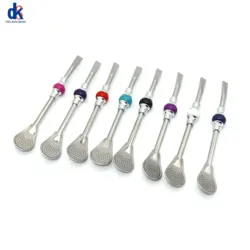 16cm 19cm Stainless Steel 304 Straw Spoon Colored Bead Tea Filter Yerba Mate Bombilla Reusable Coffee Spoons Milk Drinking