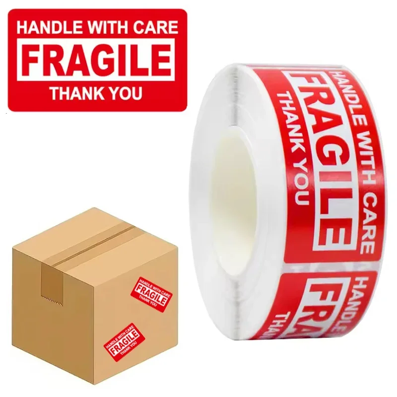 250Paste/Roll Fragile English Warning Label sticker, copper Plate Adhesive Anti-Tamper Fragile ltem Warning Stickers