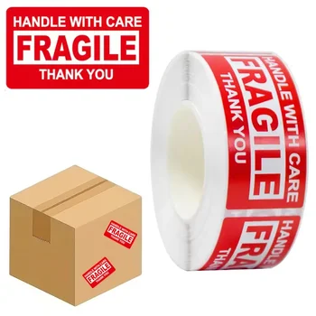 250 Paste/Roll Fragile English Warning Label Sticker, Copper Plate Adhesive Anti-Tamper…