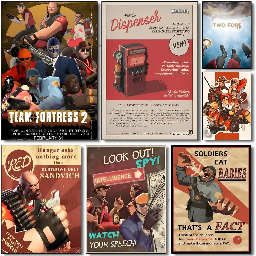 Game T-Team Fortress Poster Self-adhesive Art Room Entrance Restaurant Wall Decor Art Painting