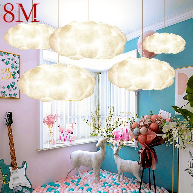 

8M Wedding Props White Cloud Shaped Chandeliers Shopping Mall Ceiling Decorative Lights Wedding Welcome Area Lighting